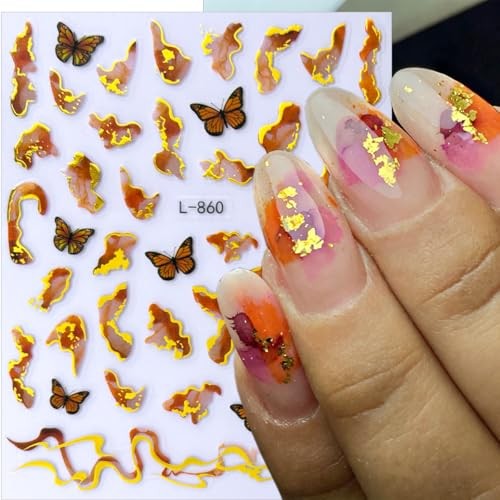 6Pcs Marble Nail Art Stickers 3D Geometric Wave Line Nail Summer Stickers-14