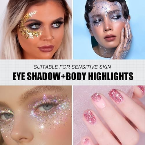 16 Colors Chunky Fine Mixed Holographic Glitter Gel Set for Face and Body Makeup