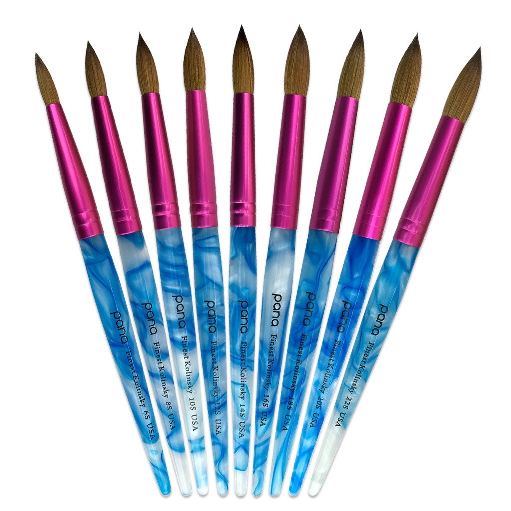 Size 12 Round Acrylic Nail Brush White Swirl Blue Kolinsky Hair Salon Grade