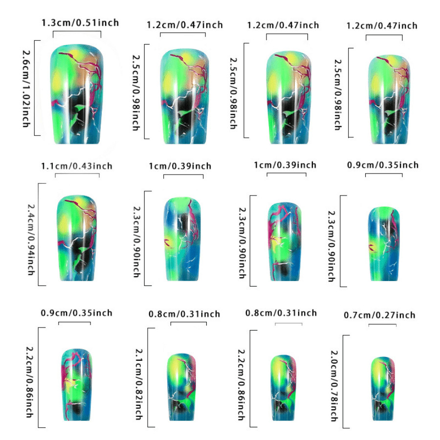 48P Long Coffin Press on Nails Neon Colorful Lightning Trendy Fake Nails