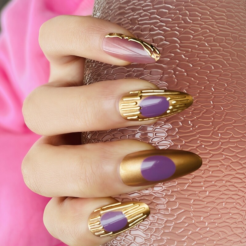 24pcs Artistic Almond Shape Press on Nail with 3D Designs False Nail for Women