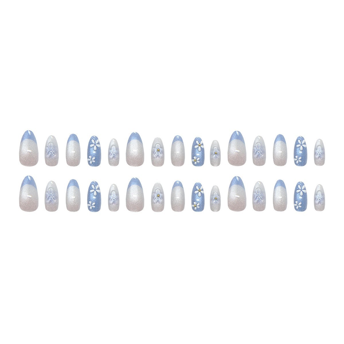 Cat Eye Press On Nails 30PCS Blue Gradient Almond For french Style Nail Tips