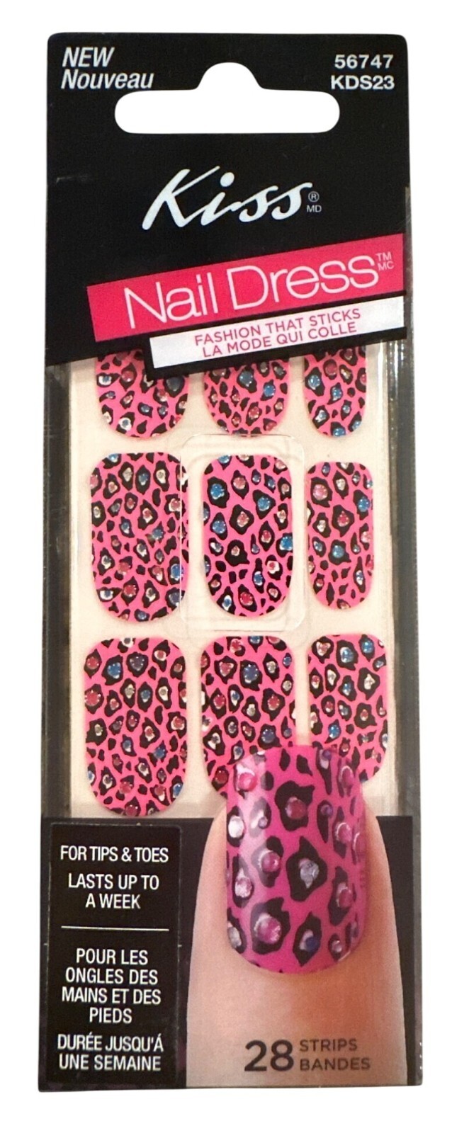 Kiss Nail Dress Tips & Toes 28 28 Strips/Nail Stickers Pink+Black Leopard Print