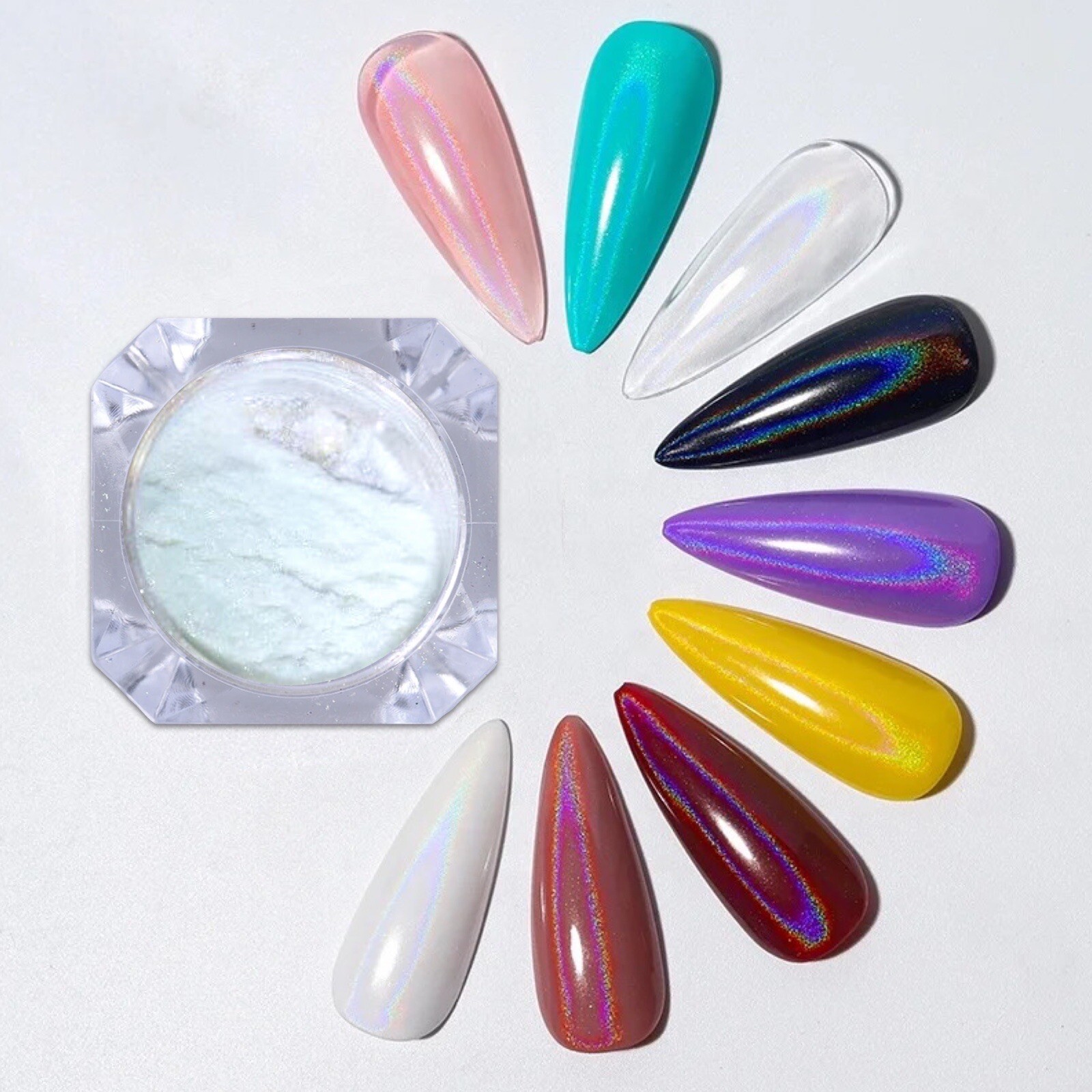 White Holographic Nail Chrome Powder Transparent Effect Clear Unicorn Rainbow