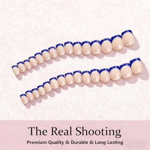 Short Press On Nails – Square French Tip – Royal Blue