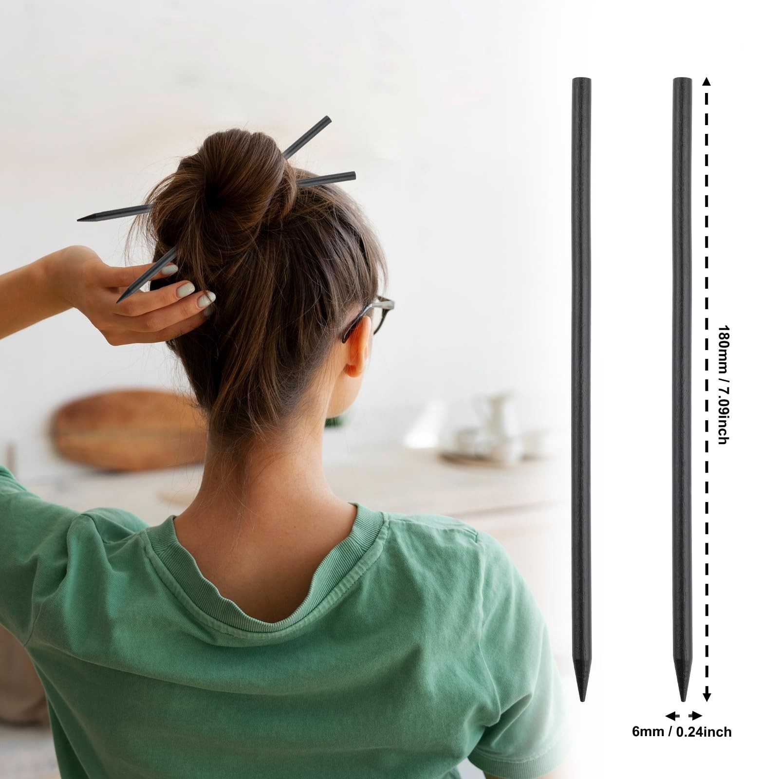 22 Pack Chopsticks for Hair Bun Chinese 1 Count (Pack of 22), Black