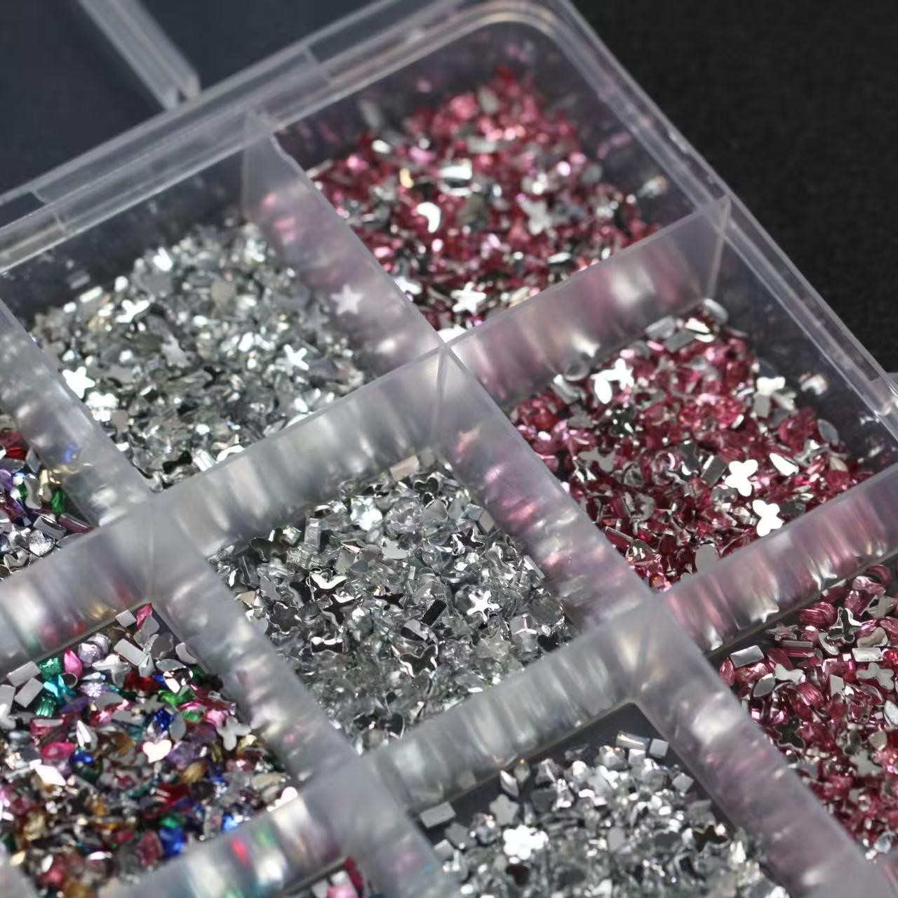 6000pcs Mixed Shape Nail Rhinestones, Flat-Back Crystals in 24 Grid Storage Box