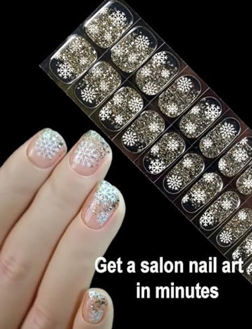 Semi Cured Gel Nail Strips Christmas Nail Stickers Clear with Snowflakes