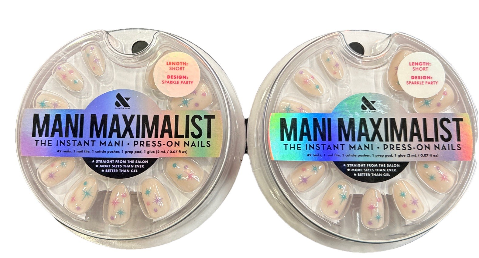 2 Sets Of Olive & June Instant Mani Press-On Nails Short Length Sparkle Party
