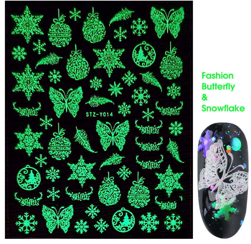 3D Nail Art Sticker Holographic Butterfly Christmas Snowflake Mermaid Tail NS38