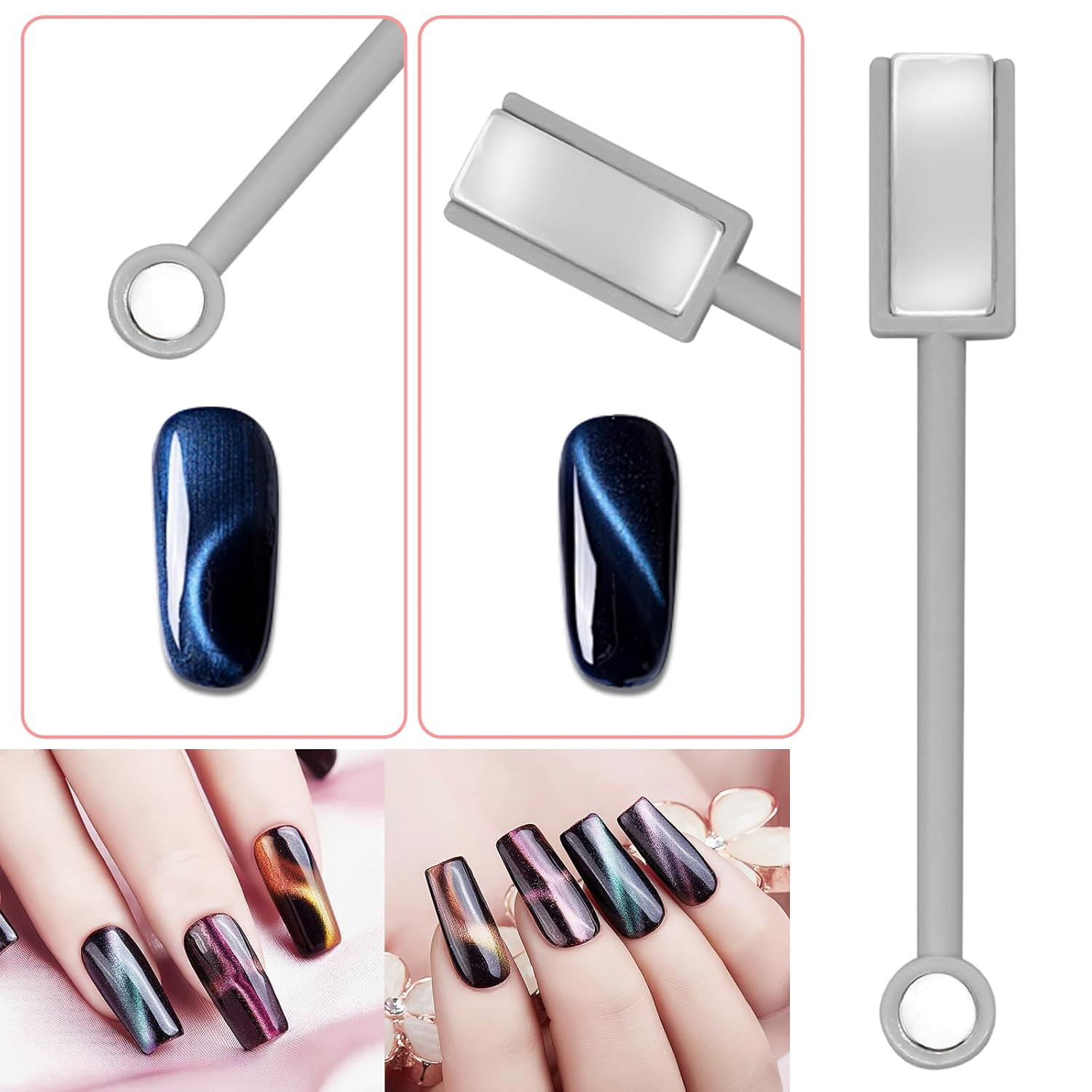 4Pcs Cat Eye Magnet for Nails, Nail Magnets Cat Eye Magnet for Nails Art, Double