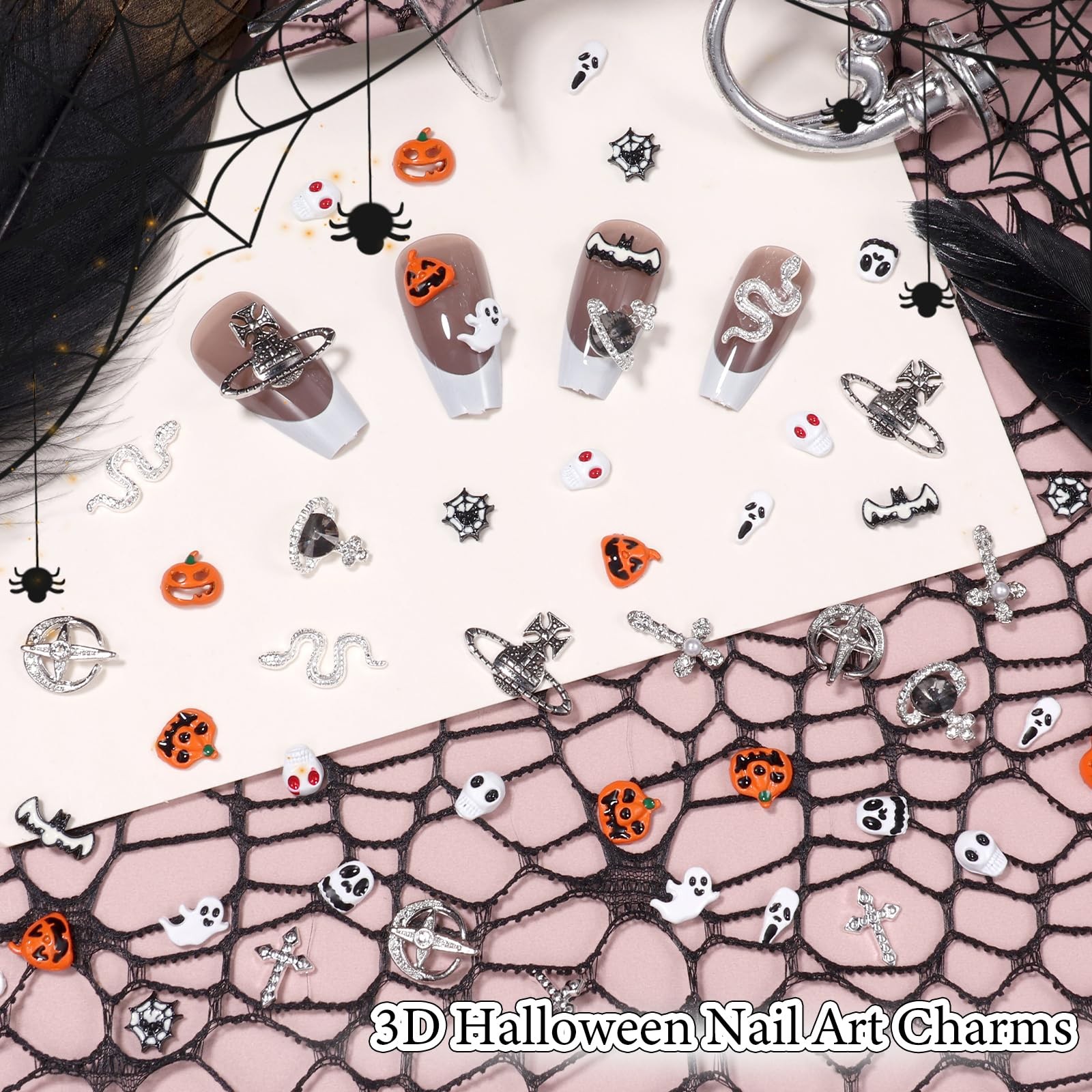 32 Pcs Halloween Nail Charms, 16 Styles Halloween Nail Art Charms Skull Pumpk…