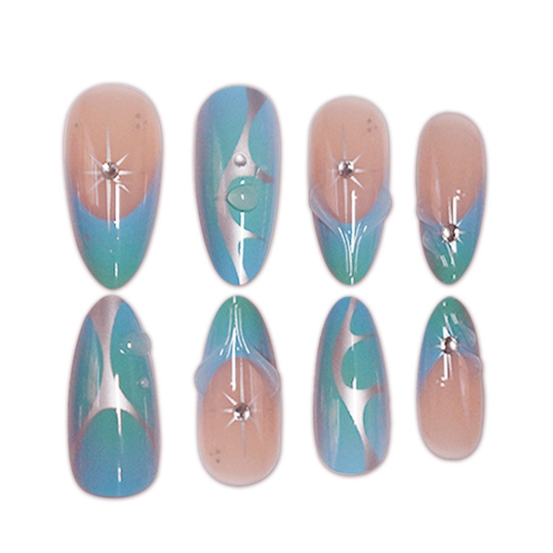 Blue Green Mirror Bubble Y2K Press On Nails Wholesale