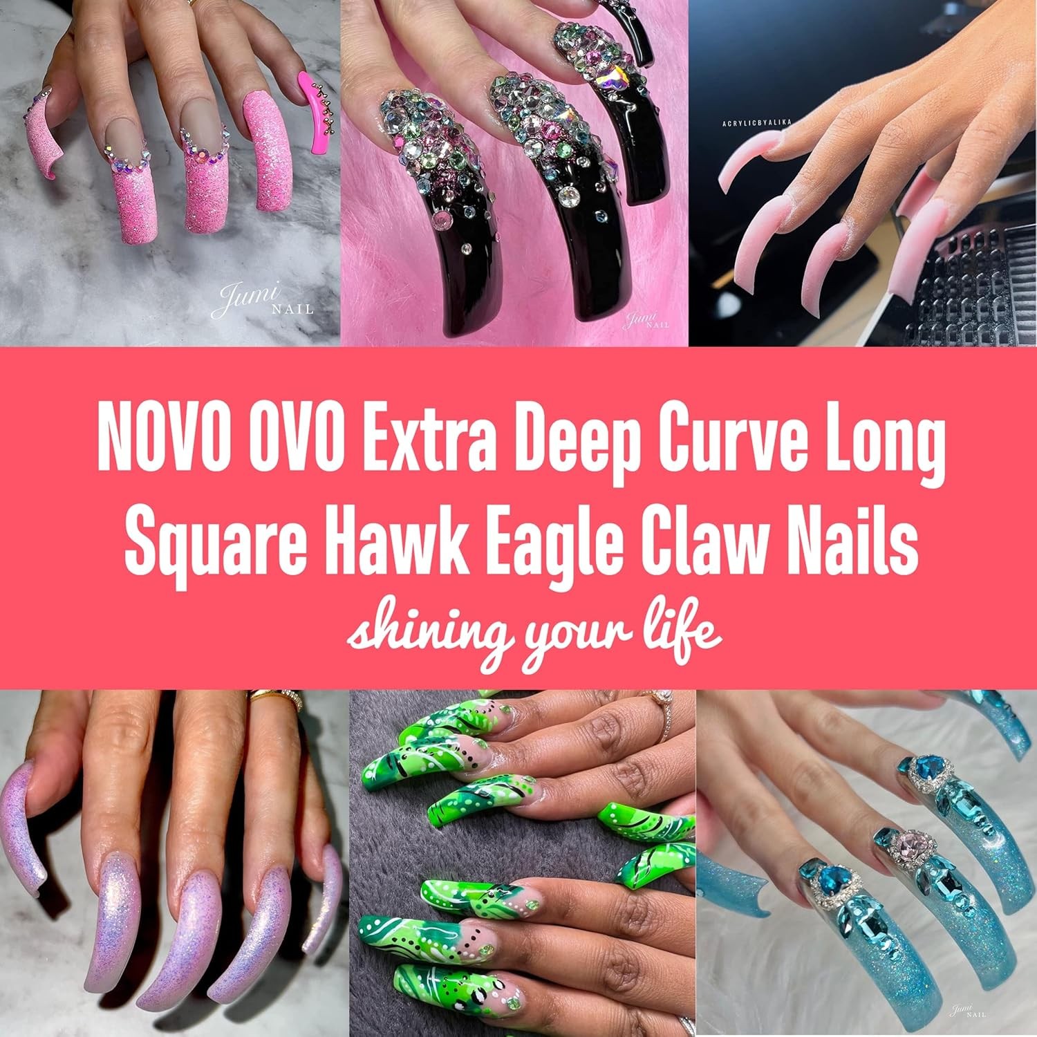 NOVO OVO 0.01 Fl Oz (Pack of 100), Long Square Claw Transparent in Small Box