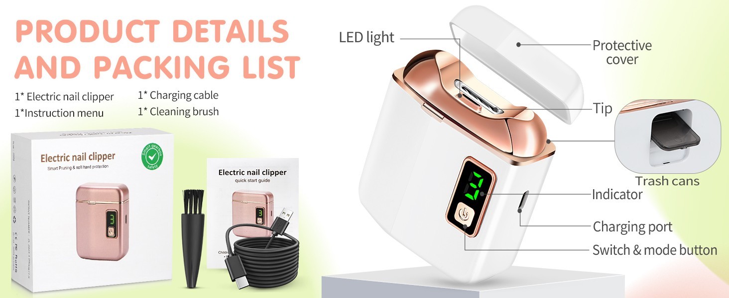 Electric Nail Clipper & Nail File – Automatic Baby Trimmer with LED Light,