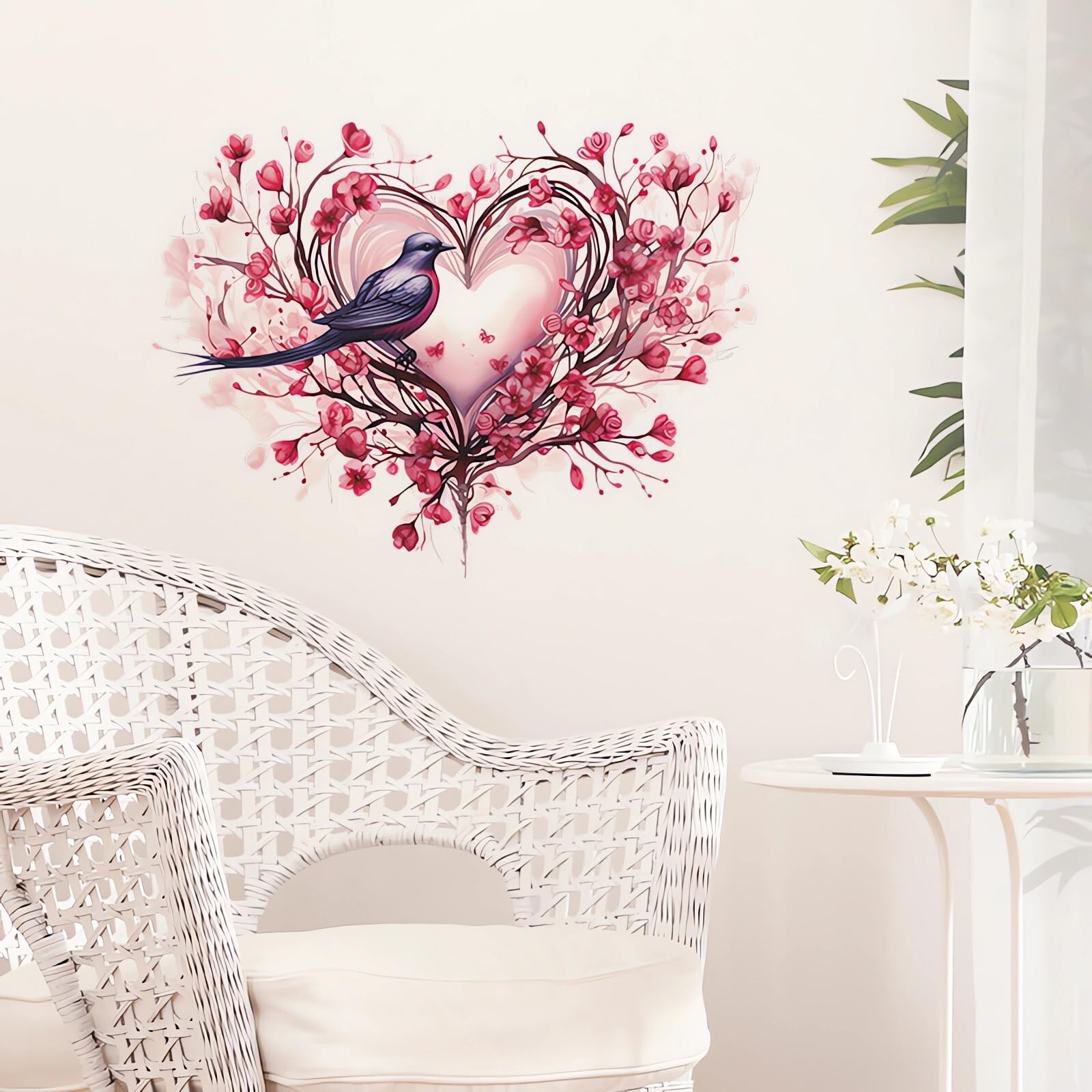 Pink Rose Love Heart Hummingbird Flower Wall Stickers,sacinora Valentine Roma…
