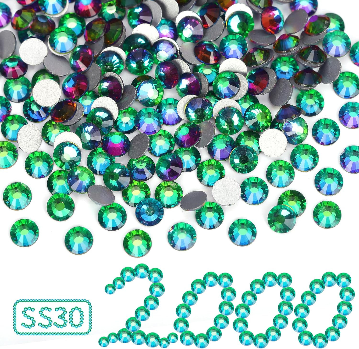 10000PCS Moonlight Rhinestones Bulk, Flat Back Crystal Glass Stone round Gems,Ss