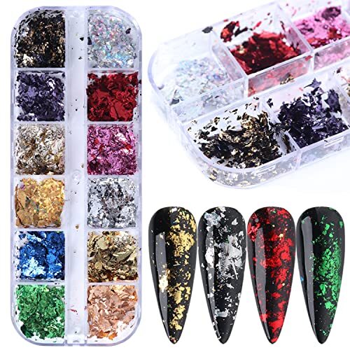 Holographic Nail Glitter 12 Colors Sparkly Ultra-Thin Aluminum Foil Nail Foils