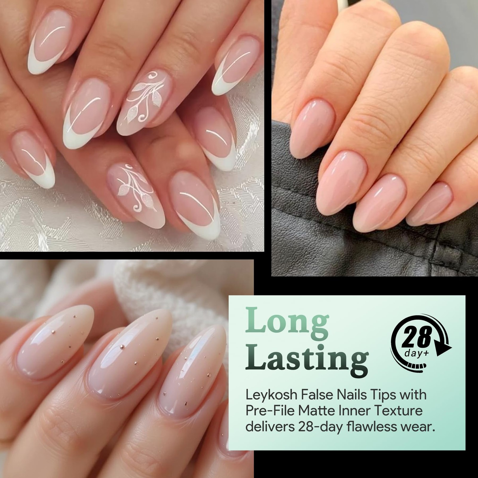 Leykosh Short Almond Nail Tips – 15 Sizes 330PCS Soft Fake Nails, Half Matte …