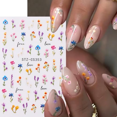 8 Sheets Spring Nail Stickers 3D Self-Adhesive Flower green nail stickers-11