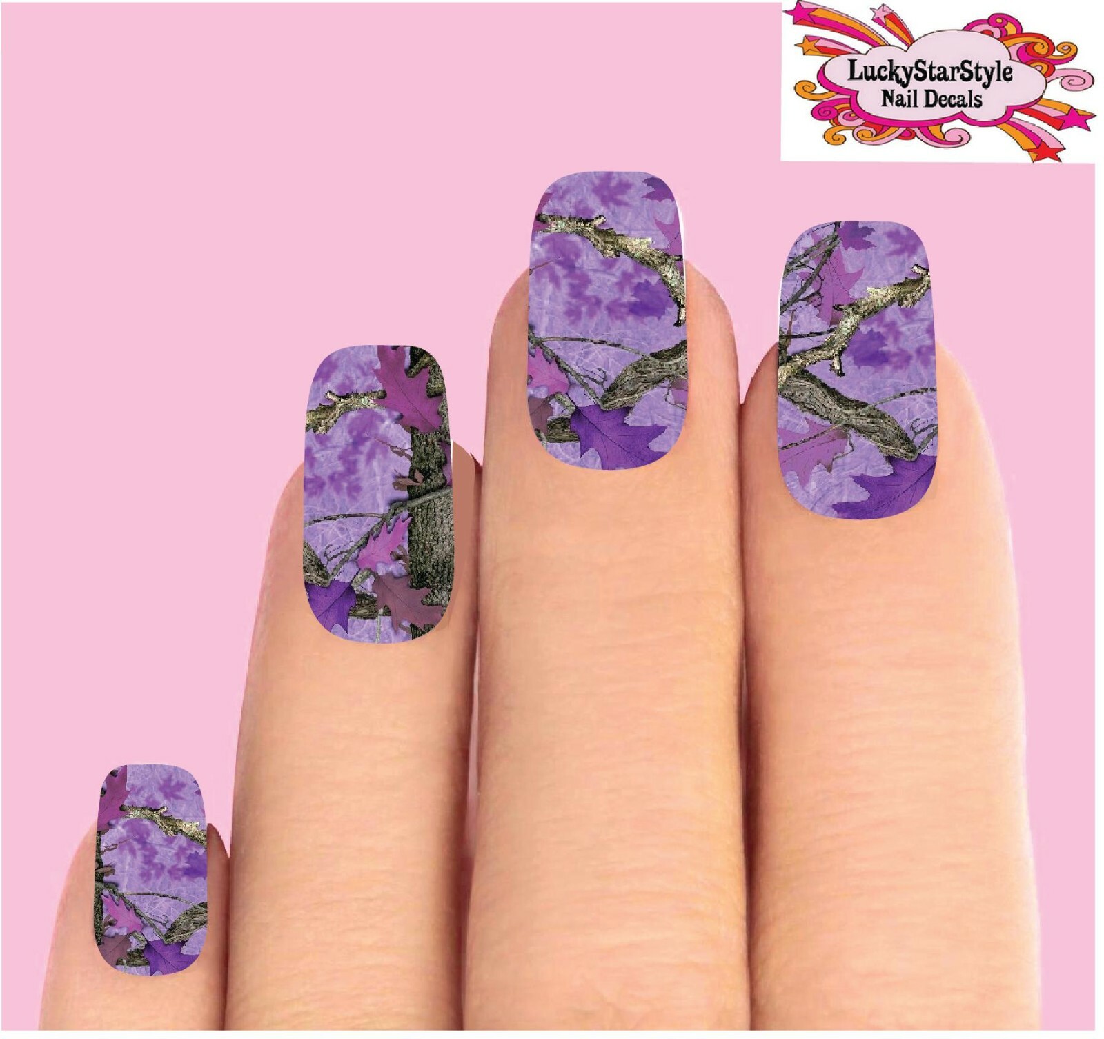 Waterslide Full Nail Decals Set of 10 – Purple Mossy Oak Camouflage Realtree