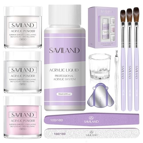 Acrylic Nail Kit Starter Set for Beginners – White Pink Clear Powder, Liquid, To