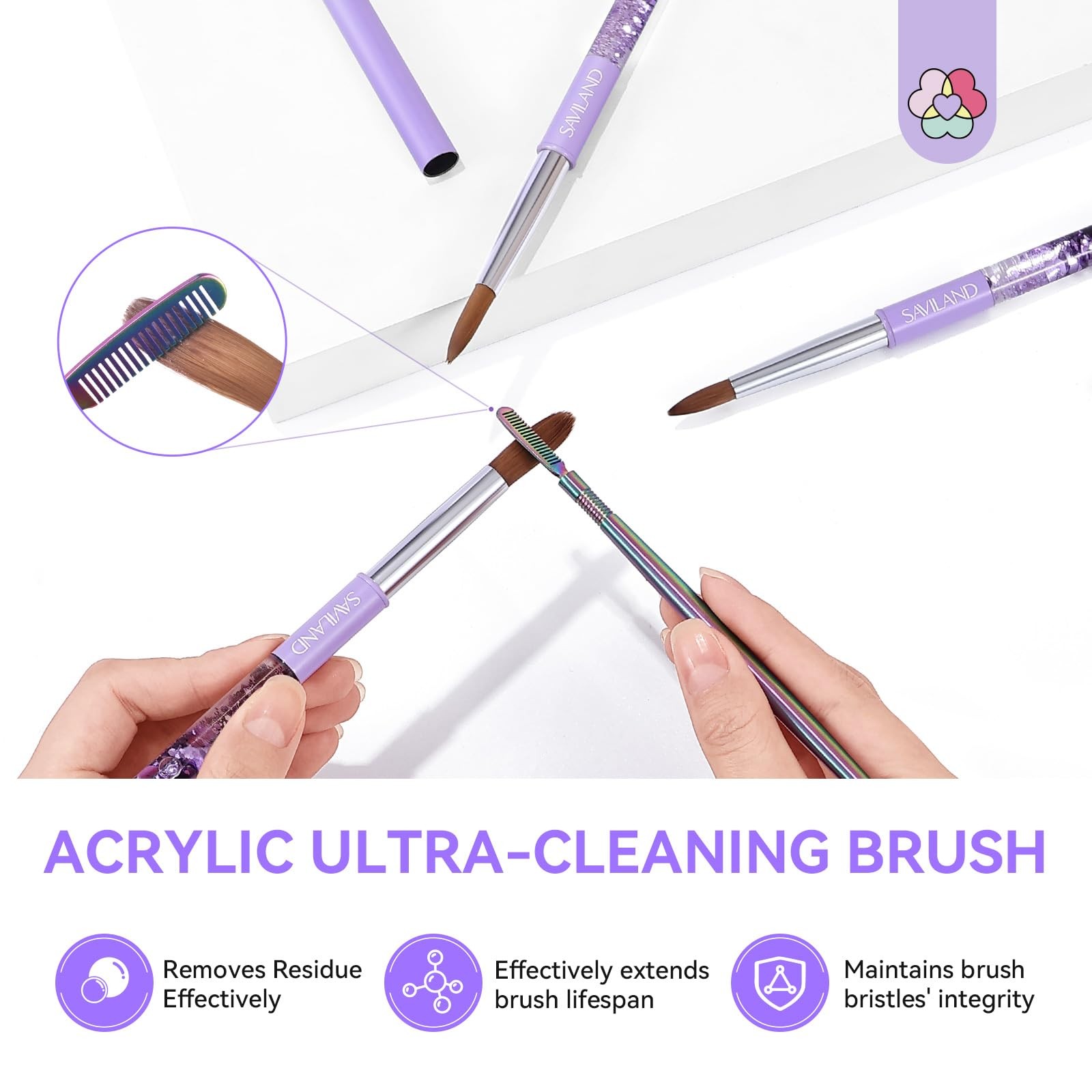 SAVILAND Kolinsky Acrylic Nail Brush Size 6,10,14 with Brush Cleaner Purple | Pr