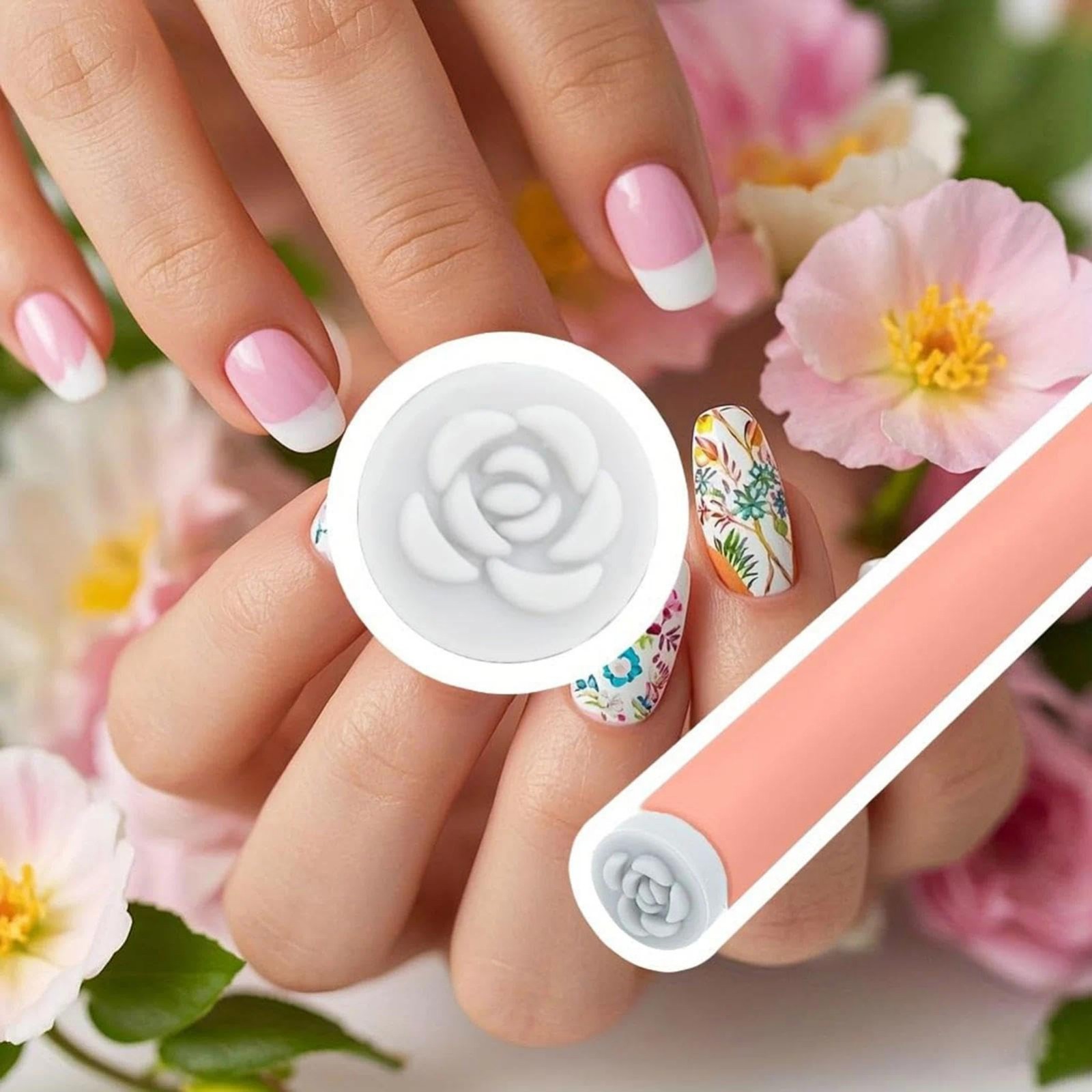 48 Pcs Nail Art Stamp Set – 2 Ergonomic Handles, 48 Floral & Animal Patterns, Po