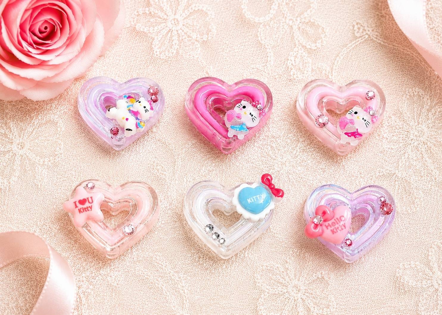 Japanese Handmade Kawaii Heart 3D Resin Nail Charms for Nail Art