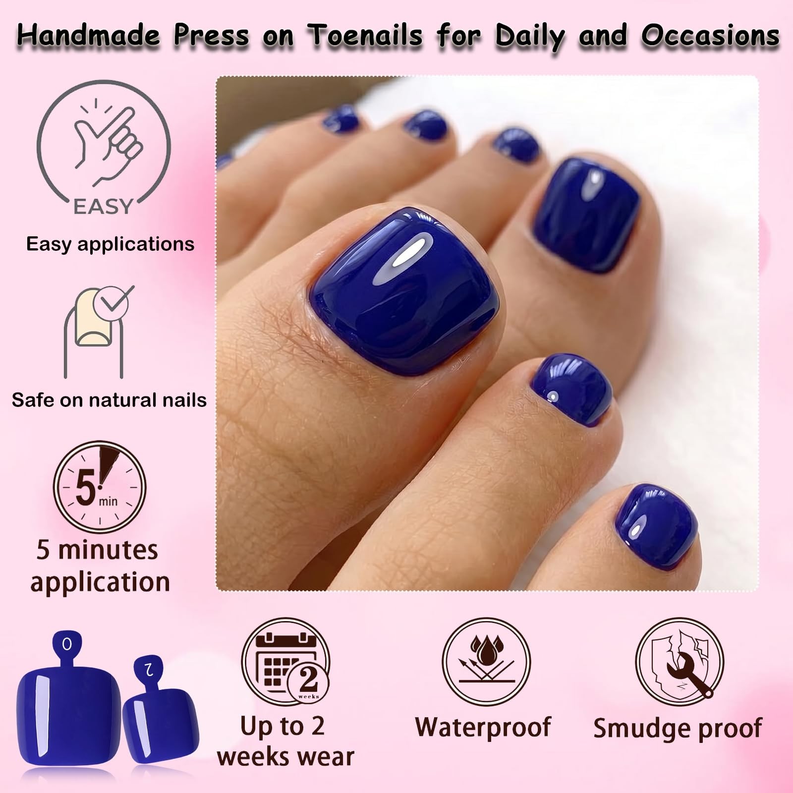 120pc Press on Toenails Women Fake Toe Nail Press ons Pedicure with Glue, Roy…