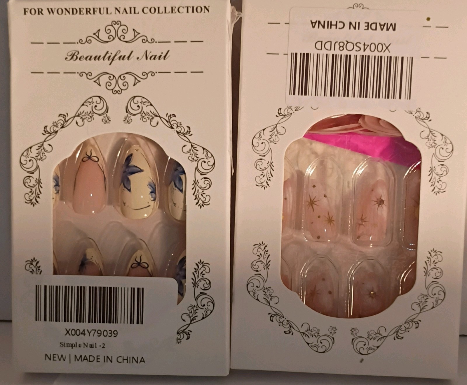 Press-On Nails Pink Nude Oval Medium Glossy Hearts, Lot Of 8