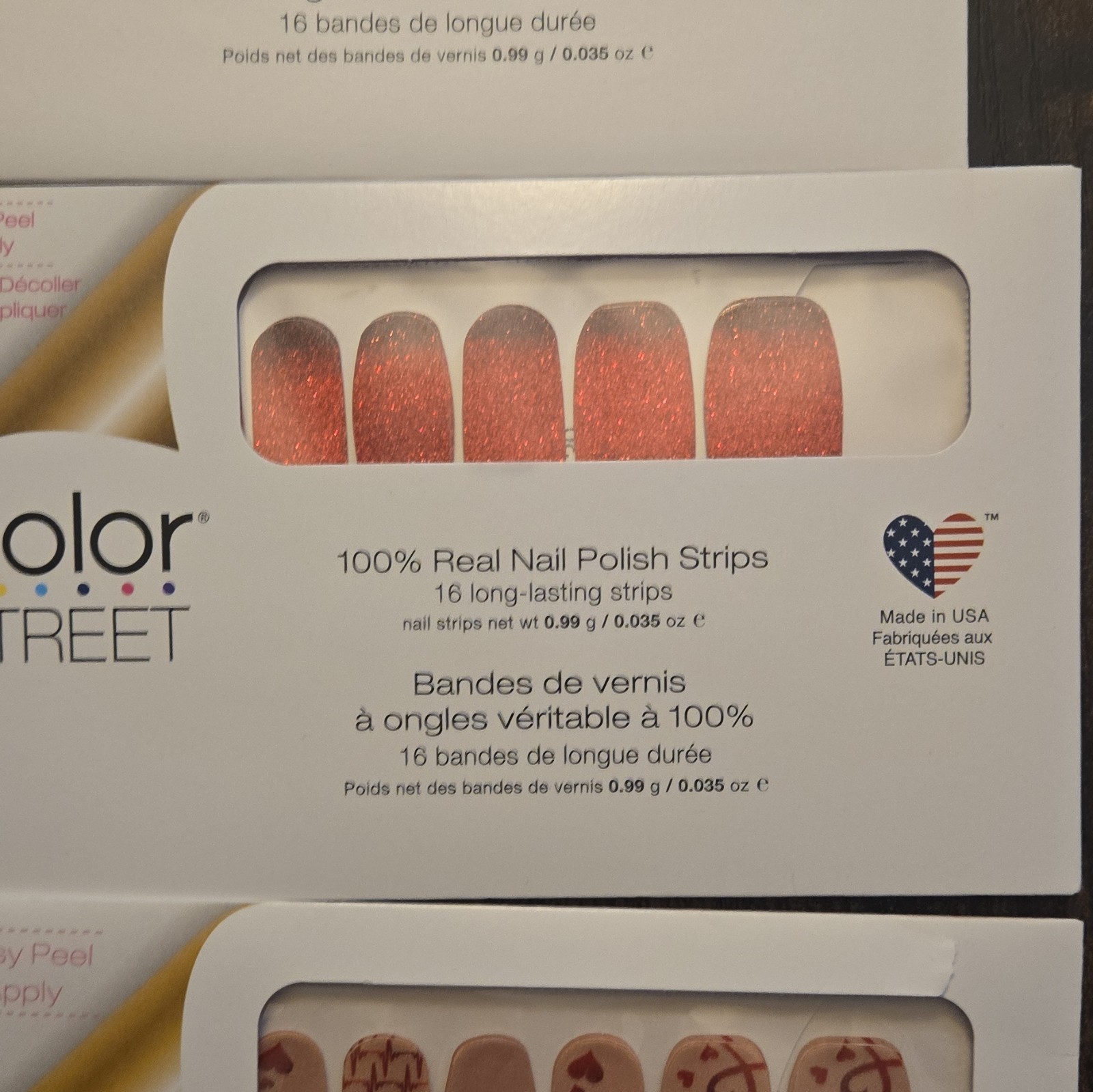 Color Street Nail Polish Strips Multicolor Glitter Hearts Easy Peel Nail Art
