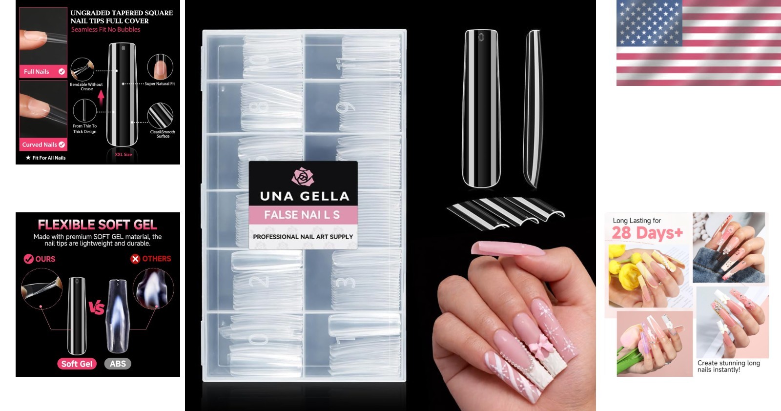 XXL Long Square Nail Tips – 216PCS No C Curve Full Cover Gel for Salon-Qualit…