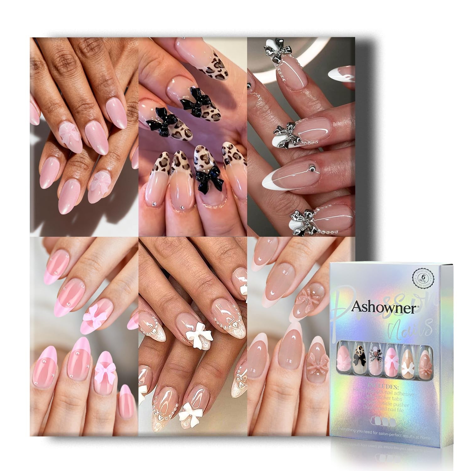 6 Packs (144 Pcs) US BEST SELLER Press on Nails cute nails 6-Style Bundle.