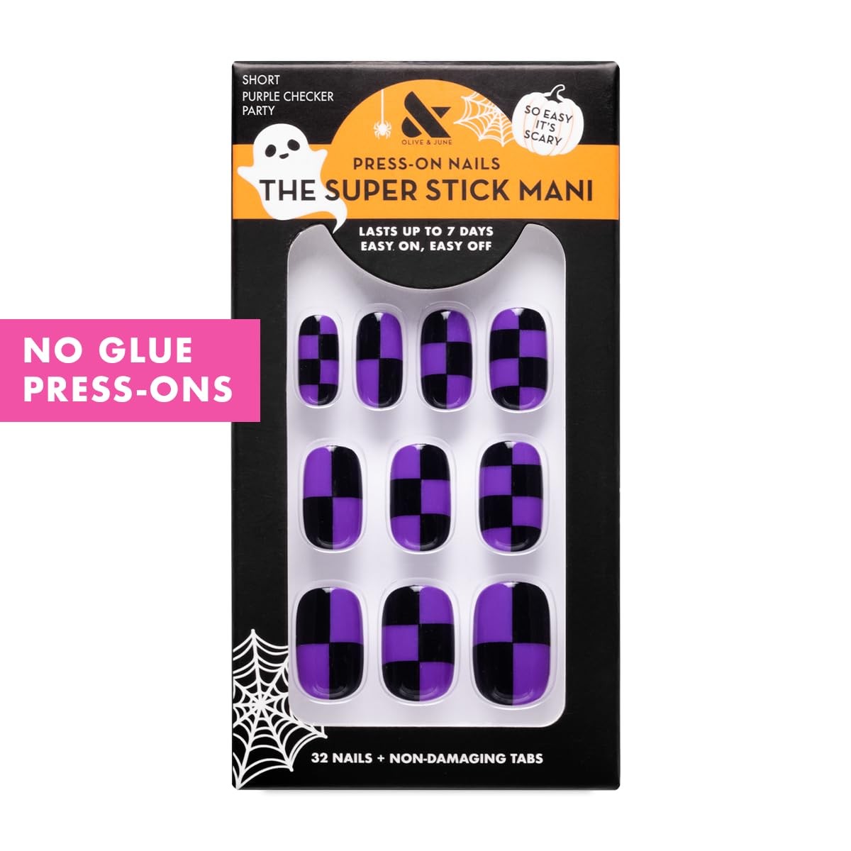 Super Stick Mani Press-On Nails | Short Squoval |No Glue Needed | 32 Tab Nail…