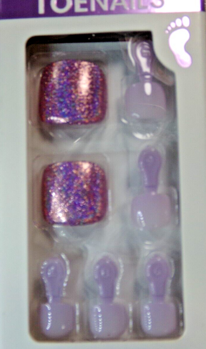 IMPRESS Color PEDICURE TOENAILS Press On Purple Lavander with Halo Accents