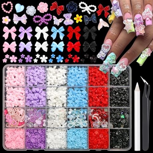 Bow Nail Charms Set 6 Colors Assorted 3D Charms for Nails Multiple Colorful
