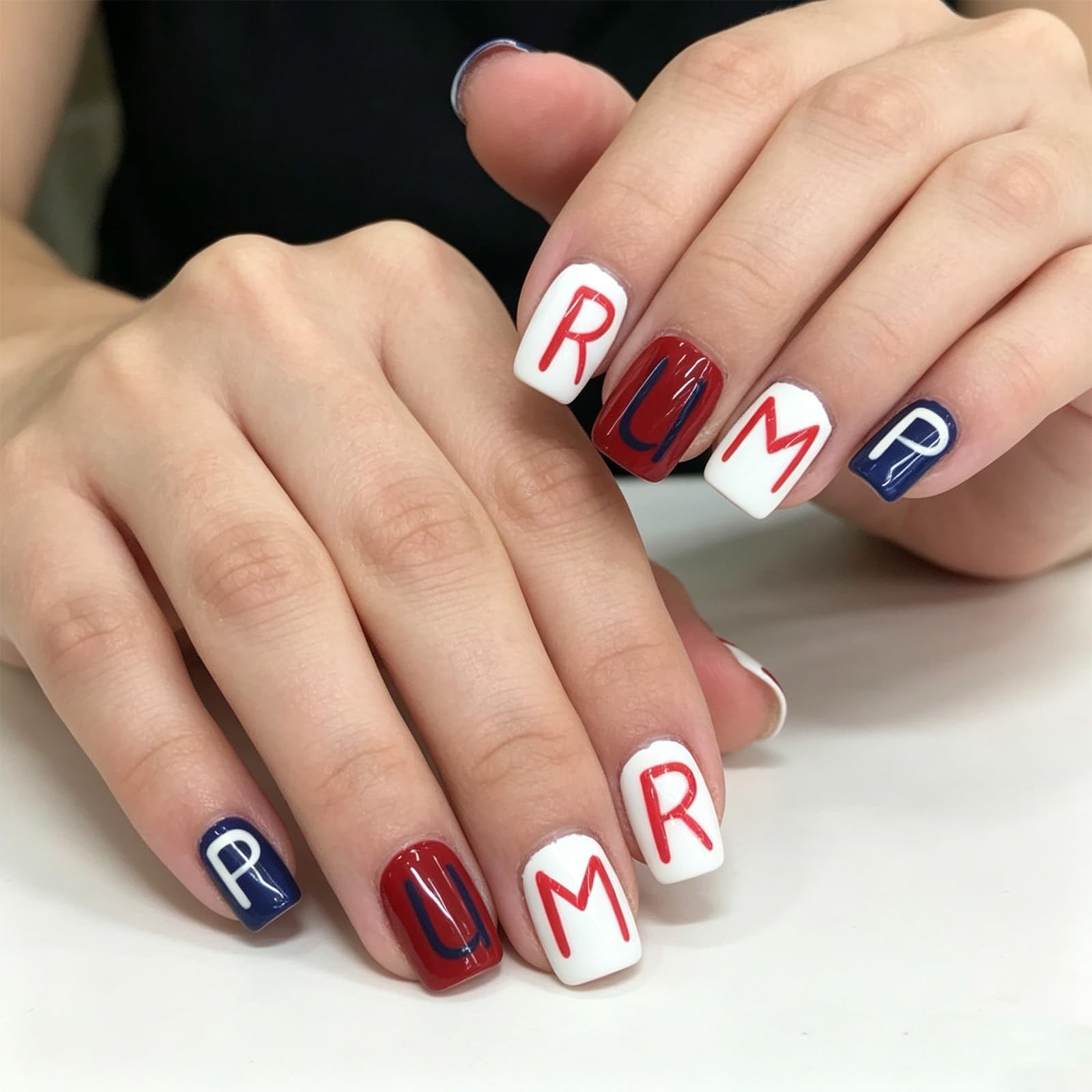 4th of July Press on Nails Glossy TRUM Glue on Artificial Fingernails HZJXRT …