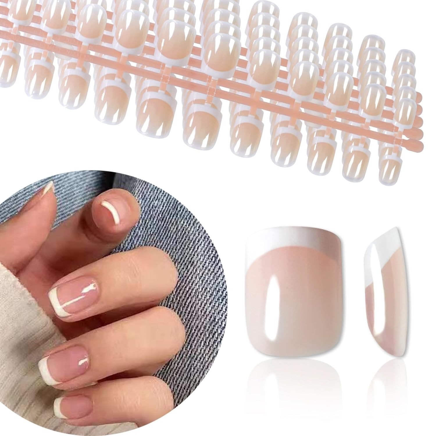 IKISKT 120Pcs 5 Pack Children ABS Plastic Fake Nails Press on Full Cover French