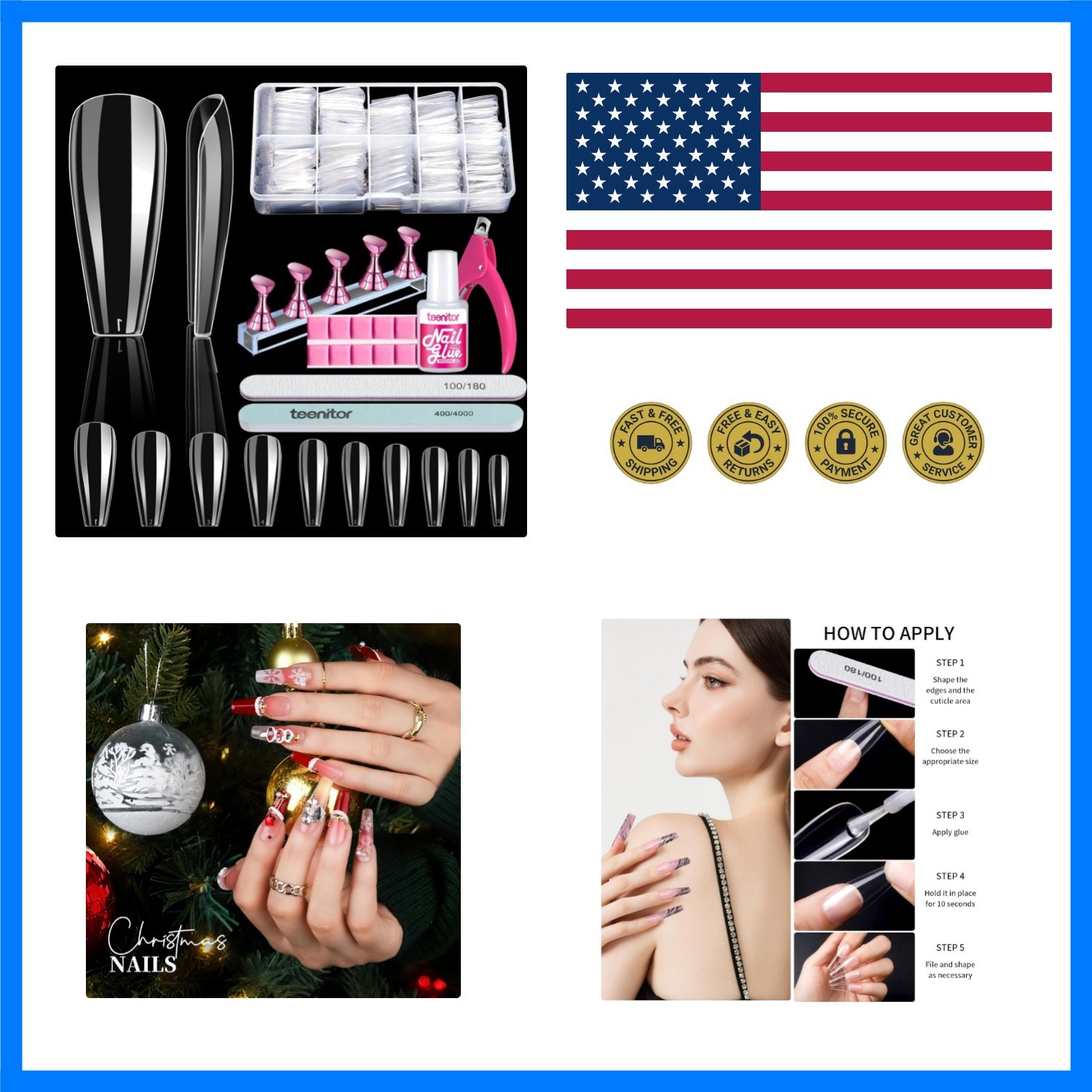 600 Pcs Clear Coffin Nail Tips, Acrylic Nail Kit, Clear Press On Nails, Long …