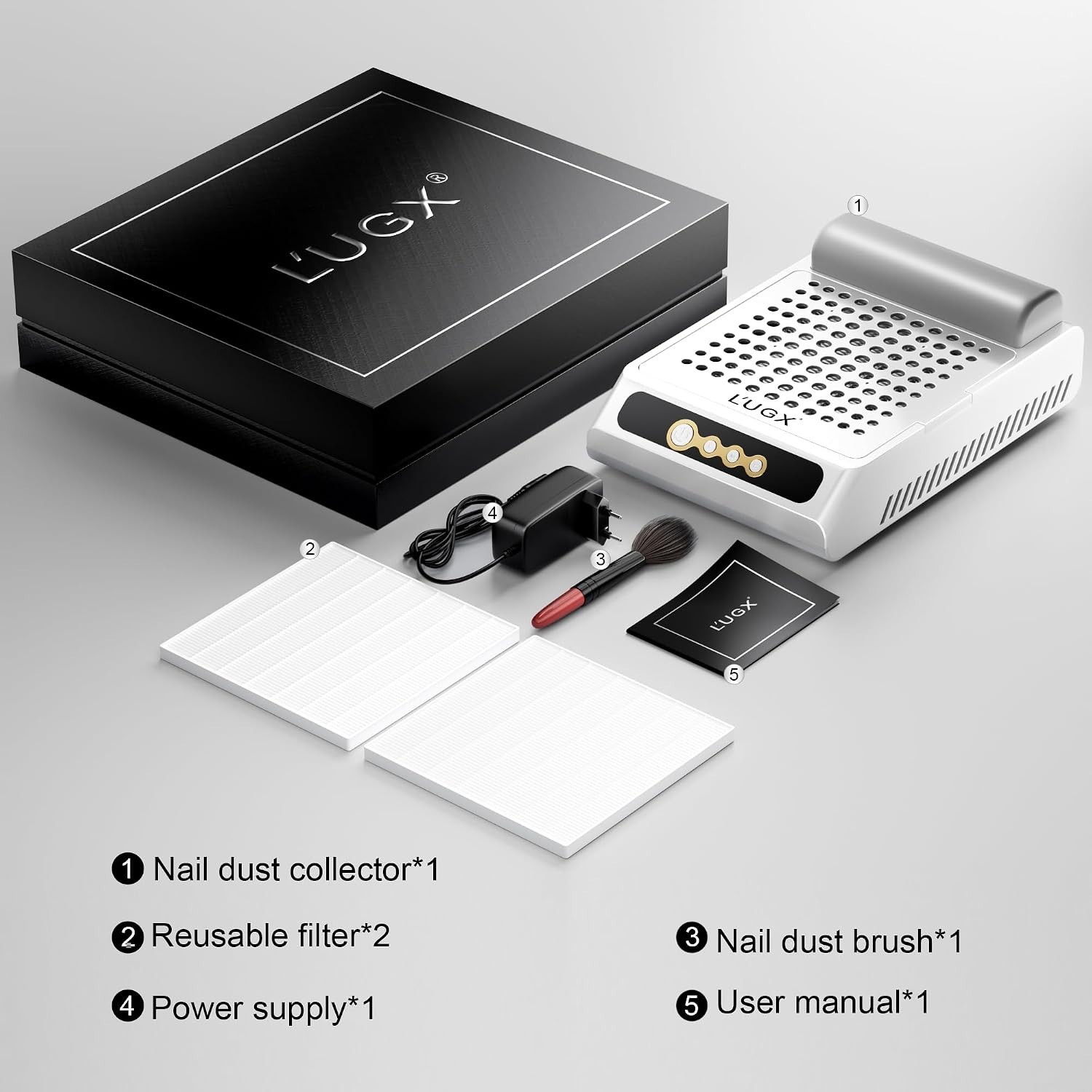 Portable Nail Dust Collector with Heat Dissipation & 2 Reusable Filters Included