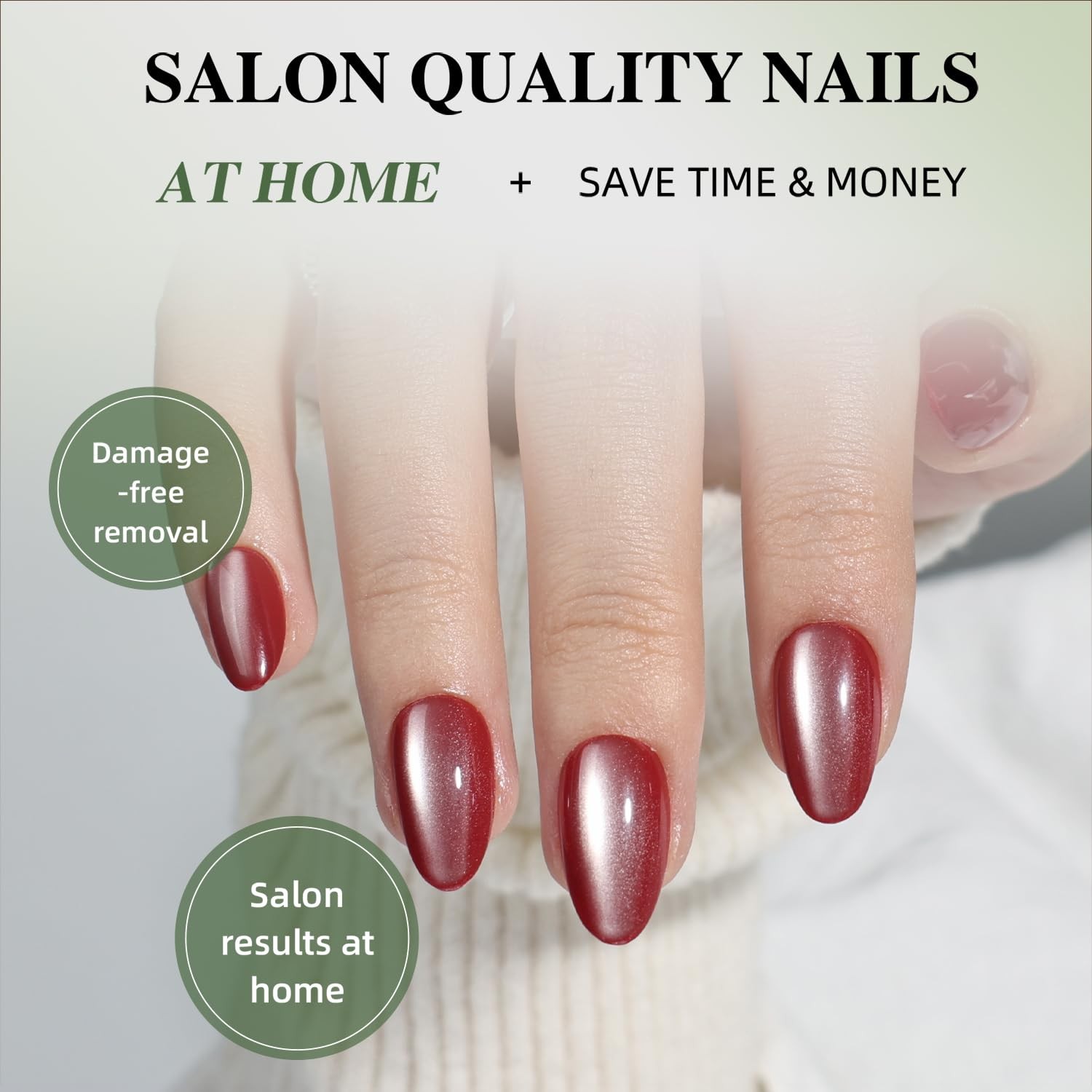 WiniBeauty Red Cat Eye Press On Nails – Burgundy Short Almond Fake Nails | Da…