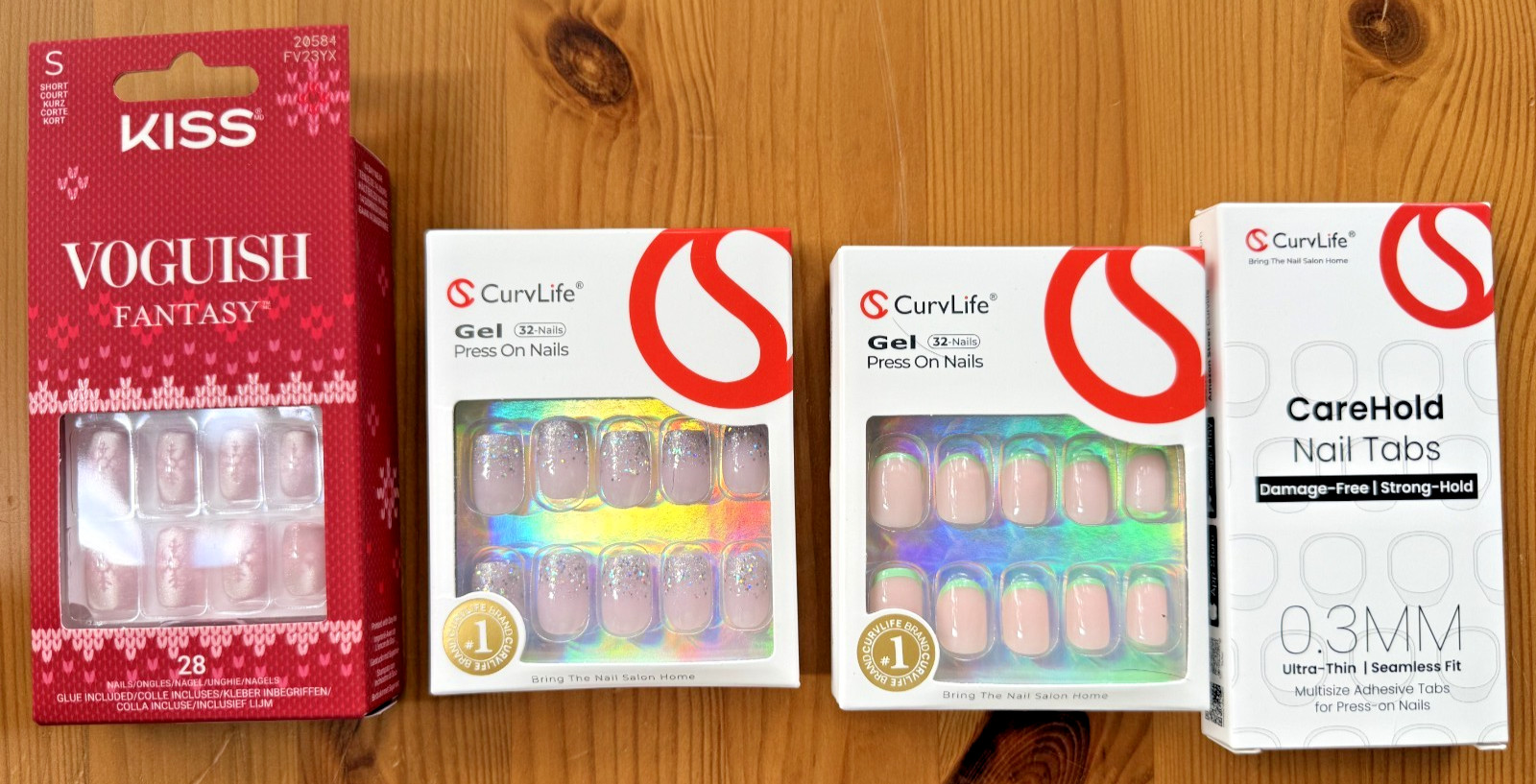 2 CurvLife Press On, 1 Kiss VOGUISH Glue Nail Sets & Extra Tabs Free Shipping!!!