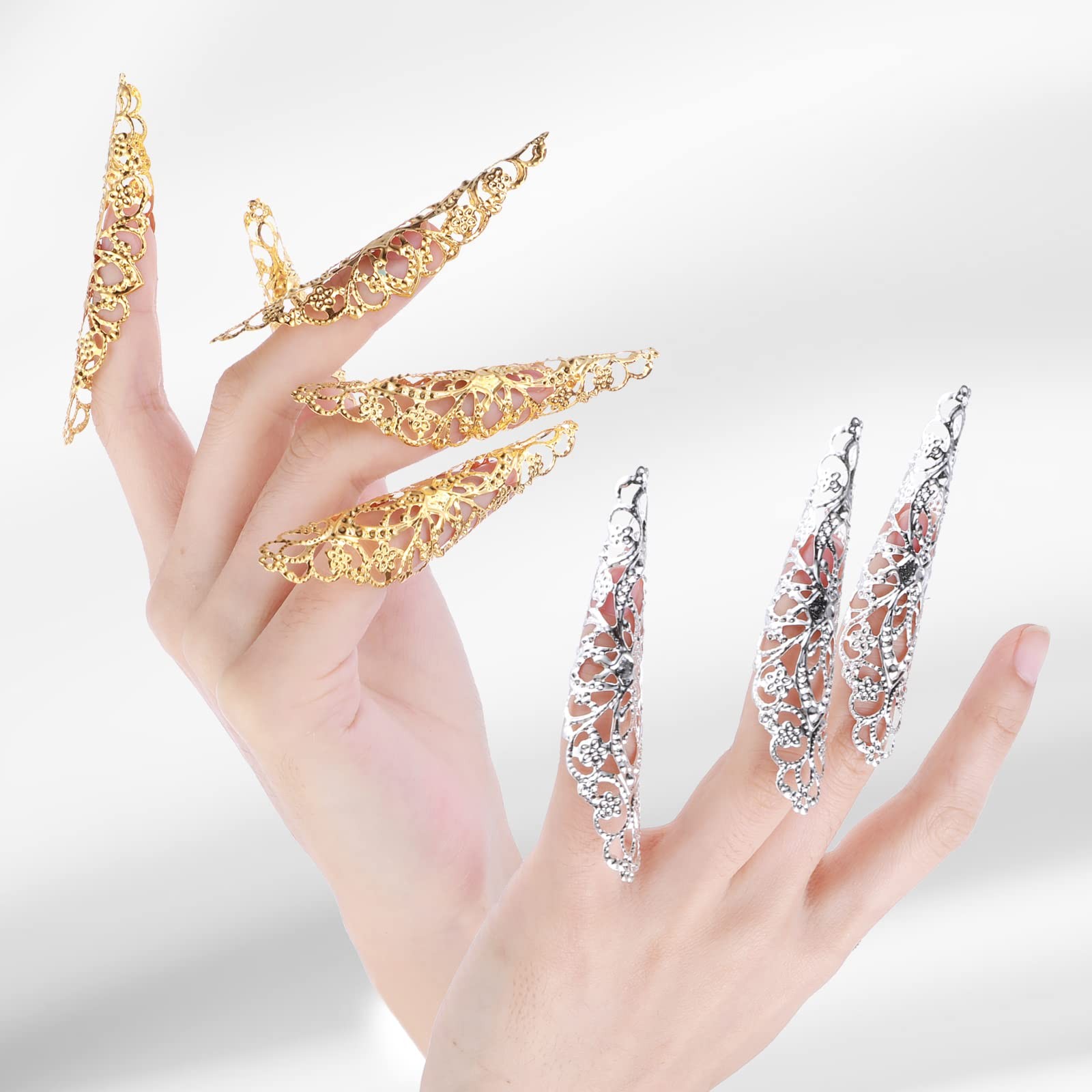 20 Pack Finger Nail Claw Rings Ancient 8cm/3.15in*2cm 0.79in, Gold and Silver