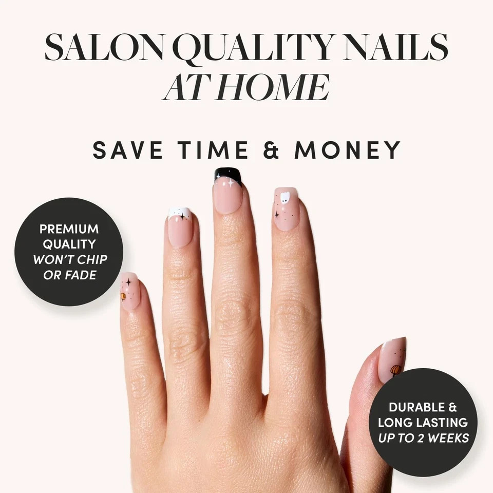 Glamnetic Press On Nails – Tiny Pumpkin | Short Squoval French Tip 15 Sizes – 30