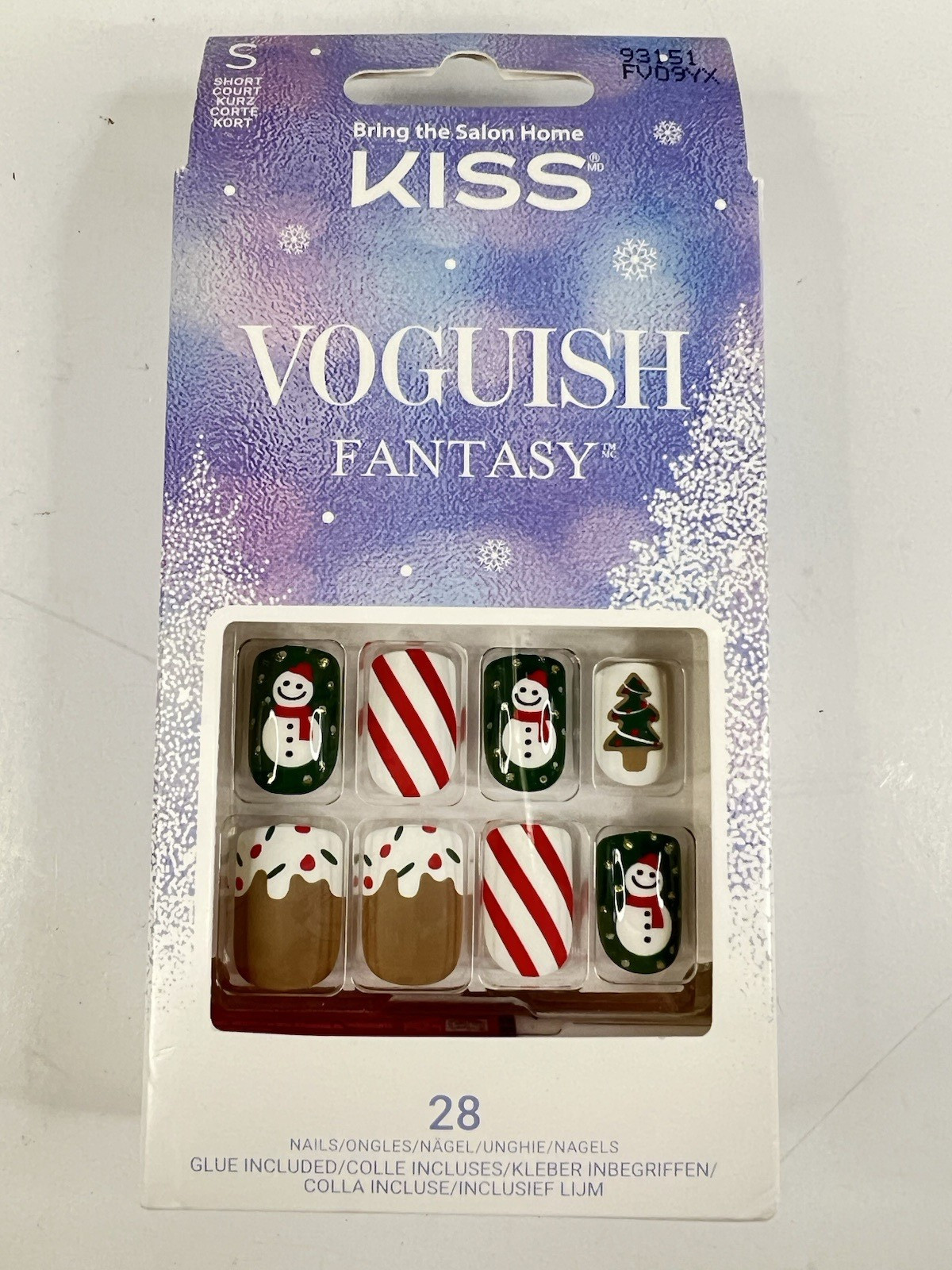 Kiss Voguish 28 Fantasy Gel Nails w/Glue Holiday Christmas 4 Packs Short Length