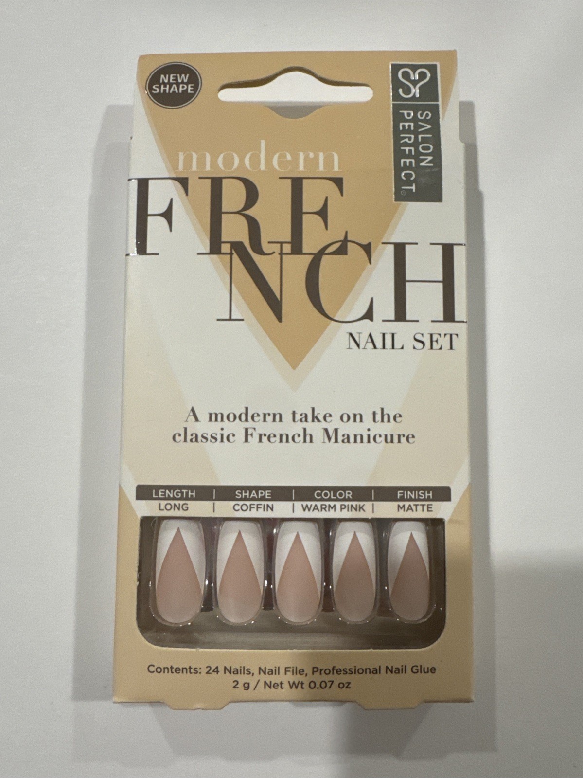 Set of 4 Modern French Coffin Shaped Glue On Nails – 24 Nails With Glue Each Set