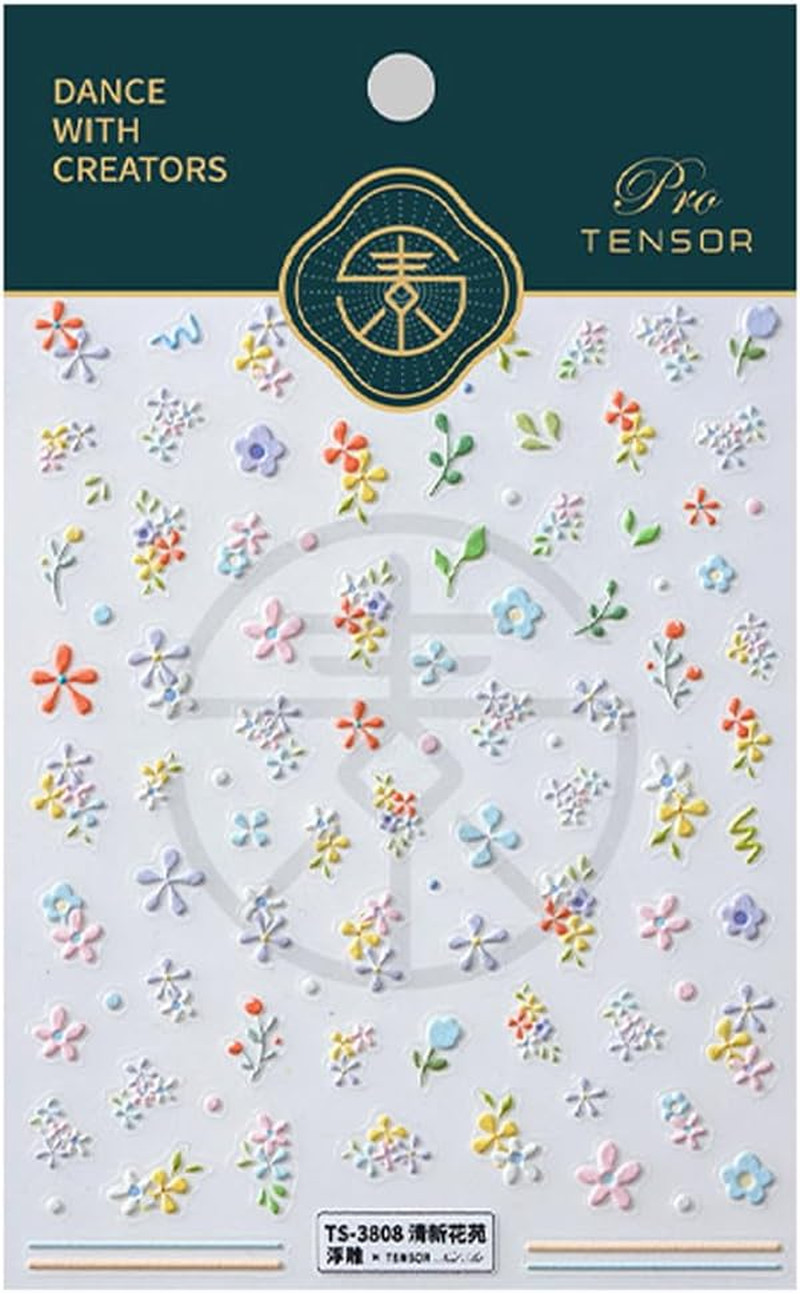 5D Embossed Flower Nail Stickers for Nail Art Summer Floral Leaf Nail Art Sticke