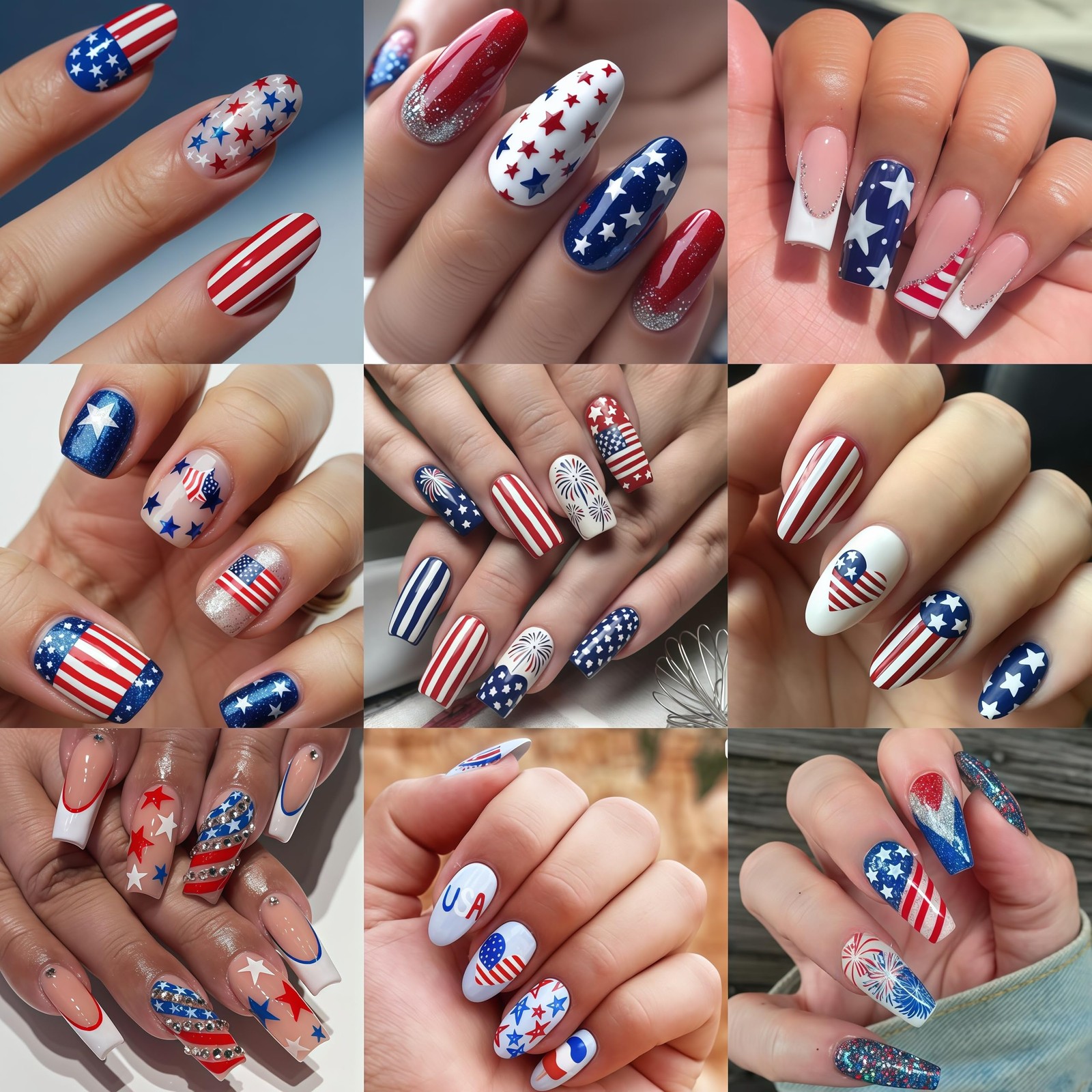 8 Sheets 4th of July Nail Stickers for Art About 3.7 x 3 inch, Colorful