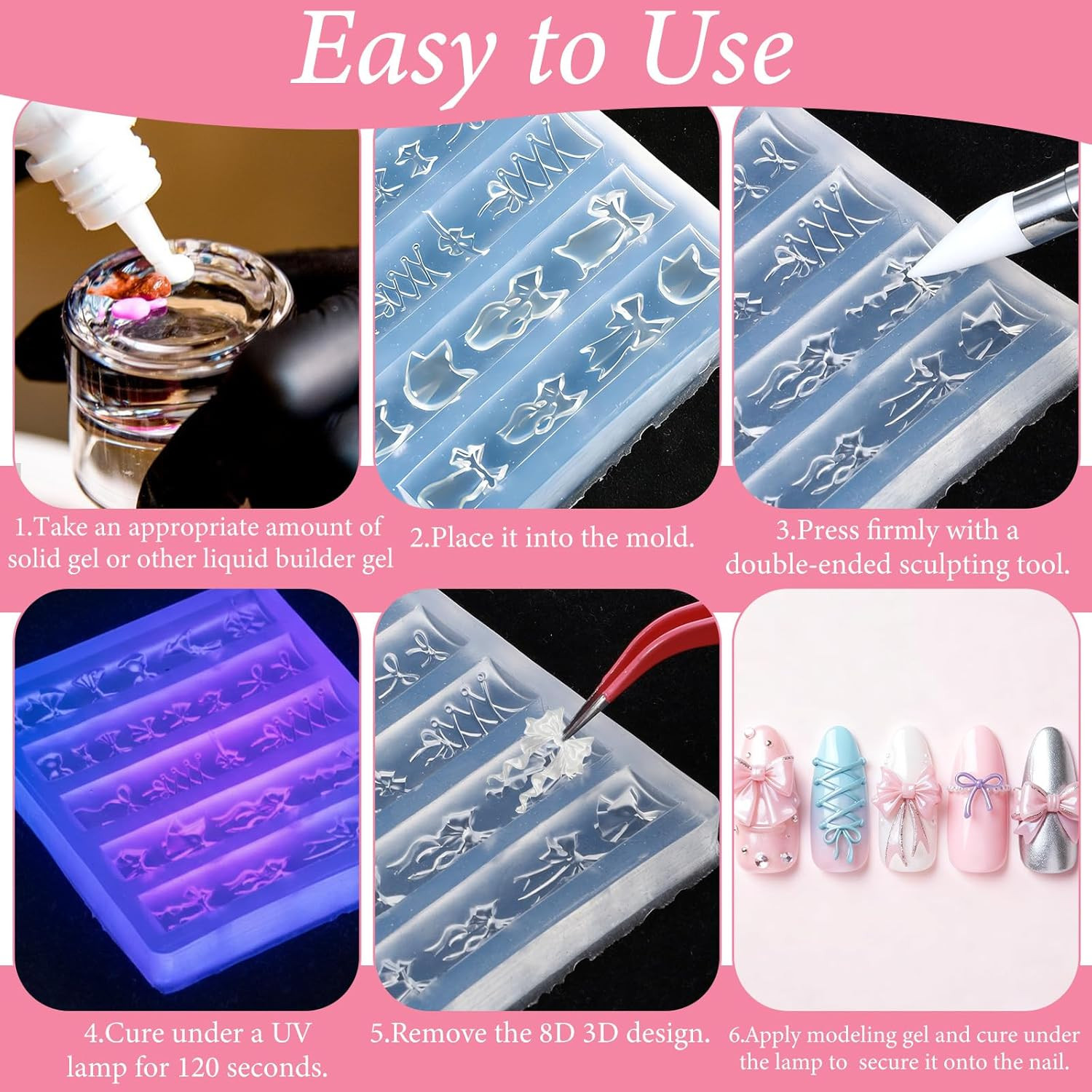 Silicone Nail Molds Set for 3D Bow Charms and Fingertip Decoration